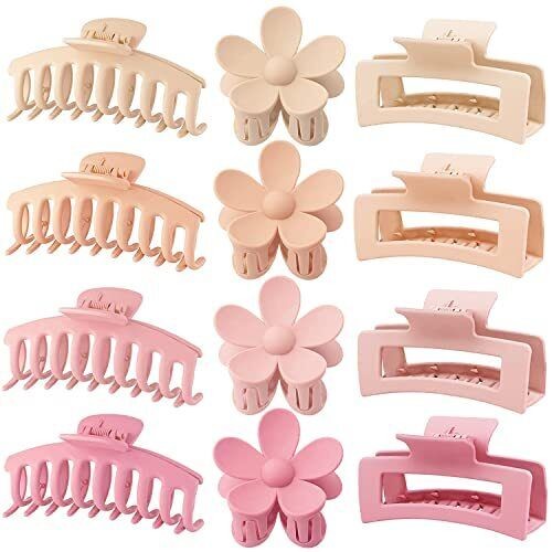 Large Hair Claw Clips 12 Pack 4.3 Inch Rectangle Hair Claw Clips Flower Hair
