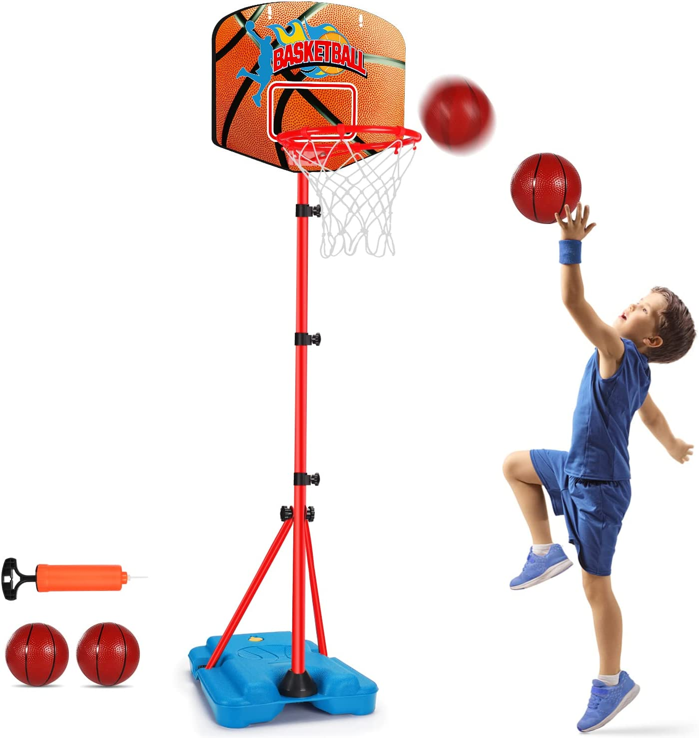 Toddler Basketball Hoop Stand Adjustable Height 2.5 Ft -6.2 Ft Mini Indoor Baske